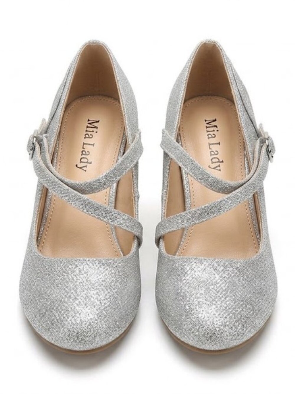 Mia Lady Girls' Silver Glitter Mary Jane Dress Shoes Size 5.5